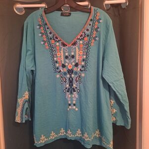 Turquoise embroidered top